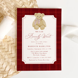 We Can Bearly Wait Plaid Teddy Bear Baby Shower 招待状