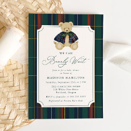 We Can Bearly Wait Plaid Teddy Bear Baby Shower 招待状