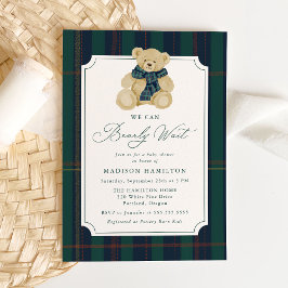 We Can Bearly Wait Plaid Teddy Bear Baby Shower 招待状