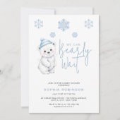 We Can Bearly Wait Polar Bear Winter Baby Shower 招待状 (正面)