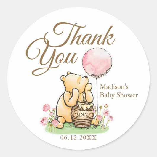 We Can Bearly Wait Pooh Baby Shower Neutral ラウンドシール (正面)