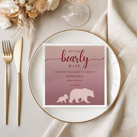 We Can Bearly Wait Rustic Pink スタンダードカクテルナプキン