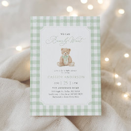 We Can Bearly Wait Sage Teddy Bear Baby Shower 招待状