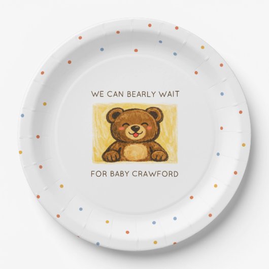We Can Bearly Wait! Simple Hand Drawn Baby Shower ペーパープレート (正面)