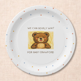 We Can Bearly Wait! Simple Hand Drawn Baby Shower ペーパープレート