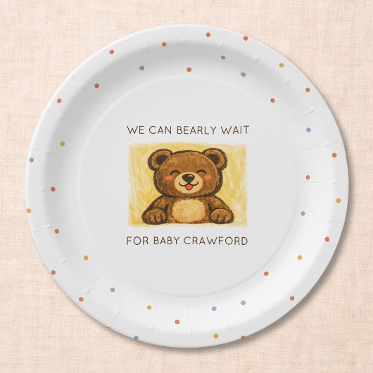 We Can Bearly Wait! Simple Hand Drawn Baby Shower ペーパープレート