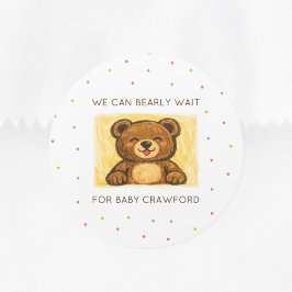 We Can Bearly Wait! Simple Hand Drawn Baby Shower ラウンドシール