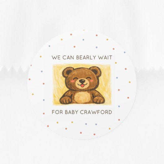 We Can Bearly Wait! Simple Hand Drawn Baby Shower ラウンドシール