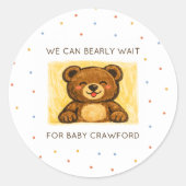We Can Bearly Wait! Simple Hand Drawn Baby Shower ラウンドシール (正面)
