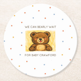 We Can Bearly Wait! Simple Hand Drawn Baby Shower ラウンドペーパーコースター