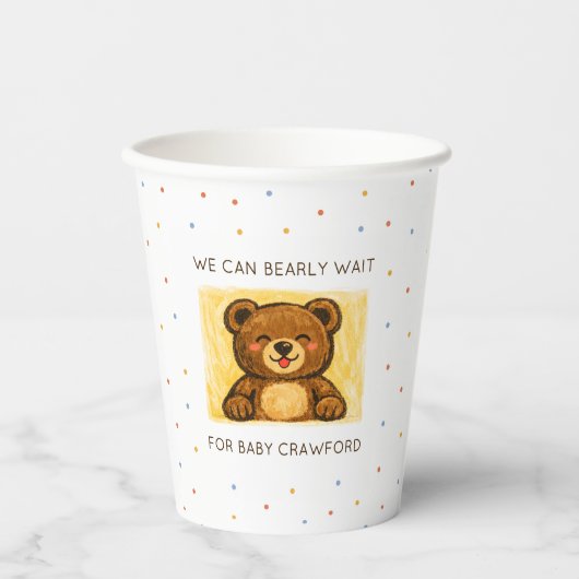 We Can Bearly Wait! Simple Hand Drawn Baby Shower 紙コップ (正面)