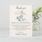 We Can Bearly Wait Teddy Bear Airplane Baby Shower サンキューカード (スタンド正面)