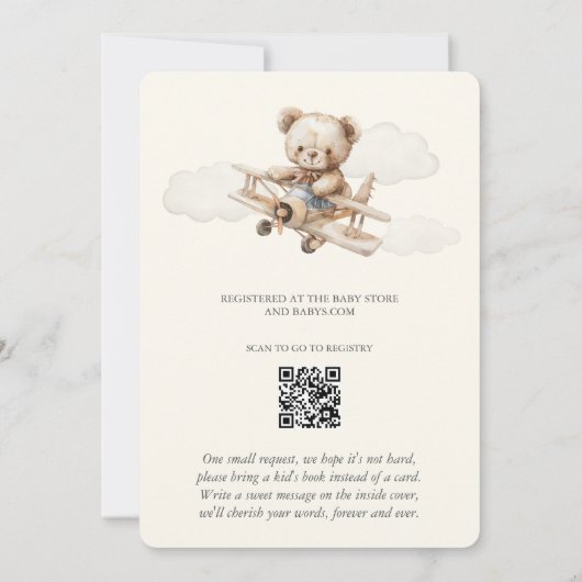 We Can Bearly Wait Teddy Bear Airplane Baby Shower 招待状 (裏面)