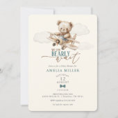 We Can Bearly Wait Teddy Bear Airplane Baby Shower 招待状 (正面)