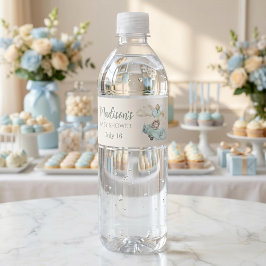 We Can Bearly Wait Teddy Bear Airplane Blue Boy ペットボトルラベル