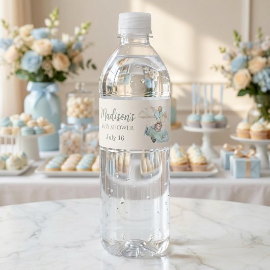 We Can Bearly Wait Teddy Bear Airplane Blue Boy ペットボトルラベル