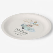 We Can Bearly Wait Teddy Bear Airplane Blue Boy ペーパープレート (アングル)