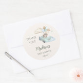 We Can Bearly Wait Teddy Bear Airplane Blue Boy ラウンドシール (封筒)