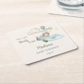 We Can Bearly Wait Teddy Bear Airplane Boy Baby スクエアペーパーコースター (アングル)