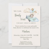 We Can Bearly Wait Teddy Bear Airplane Boy Baby 招待状 (正面)