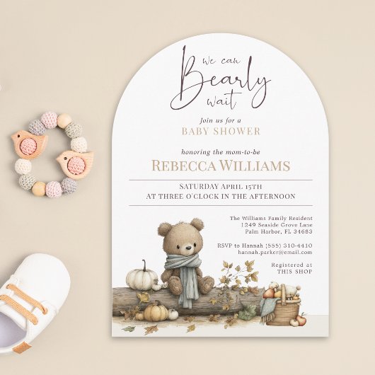 We Can Bearly Wait Teddy Bear Autumn Baby Shower 招待状