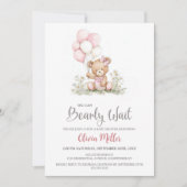 We Can Bearly Wait Teddy Bear Baby Girl Shower 招待状 (正面)