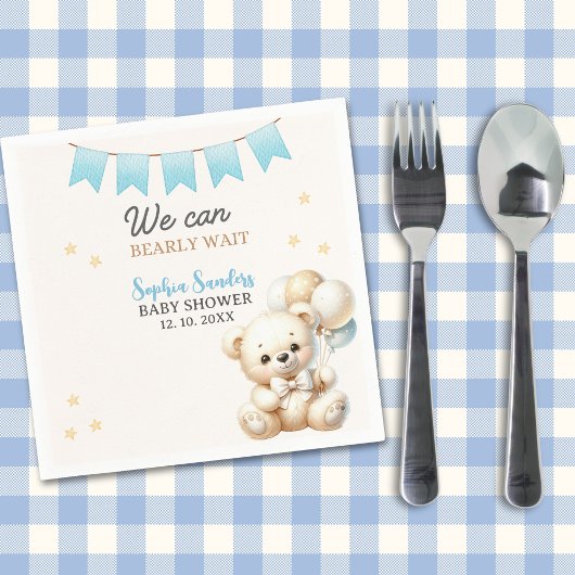 "We Can Bearly Wait! Teddy Bear Baby Shower スタンダードカクテルナプキン