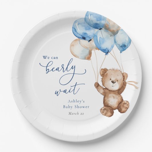 We Can Bearly Wait Teddy Bear Baby Shower ペーパープレート (正面)