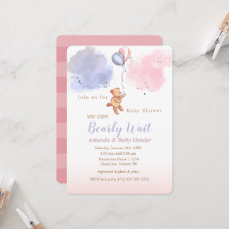 We Can Bearly Wait Teddy Bear Baby Shower 招待状