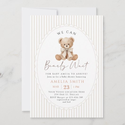 We Can Bearly Wait Teddy Bear Baby Shower 招待状 (正面)