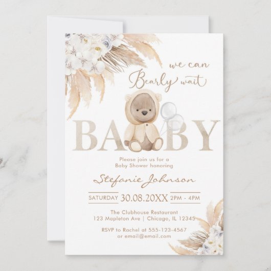 We Can Bearly Wait Teddy Bear Baby Shower 招待状 (正面)