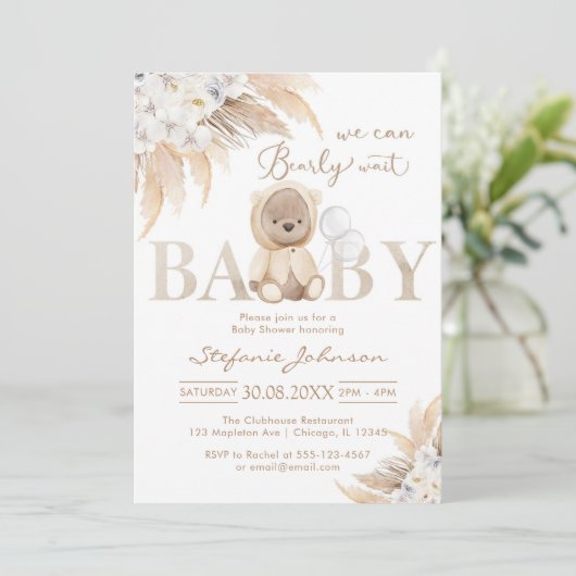 We Can Bearly Wait Teddy Bear Baby Shower 招待状 (スタンド正面)