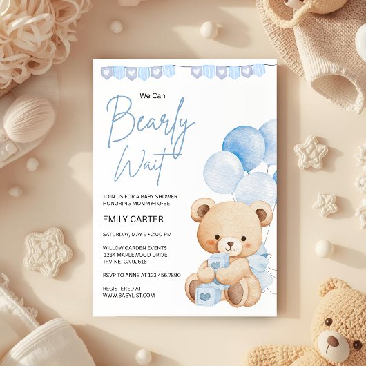 We Can Bearly Wait Teddy Bear Baby Shower 招待状