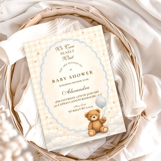 We Can Bearly Wait Teddy Bear Baby Shower 招待状