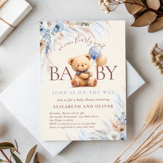 We Can Bearly Wait Teddy Bear Baby Shower 招待状