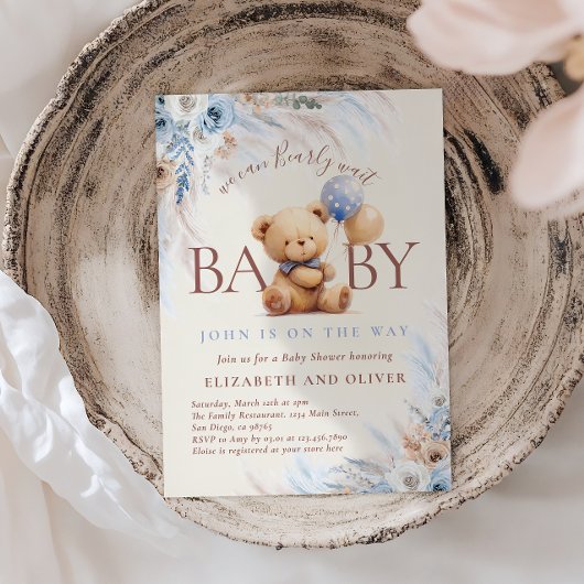 We Can Bearly Wait Teddy Bear Baby Shower 招待状