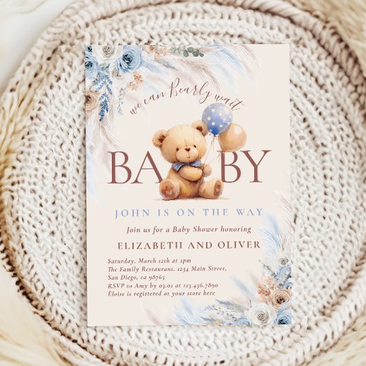We Can Bearly Wait Teddy Bear Baby Shower 招待状