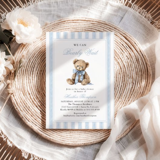 We Can Bearly Wait Teddy Bear Baby Shower 招待状