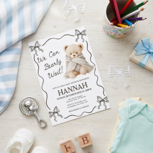 We Can Bearly Wait, Teddy Bear Baby Shower 招待状