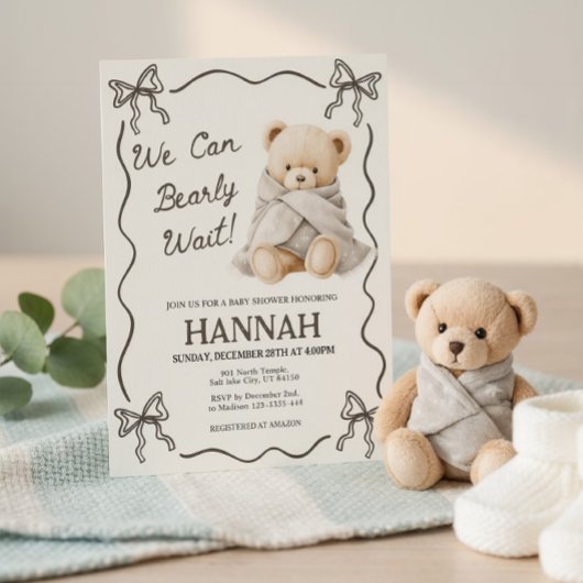 We Can Bearly Wait, Teddy Bear Baby Shower 招待状