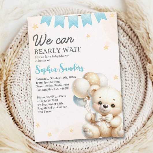 "We Can Bearly Wait! Teddy Bear Baby Shower 招待状