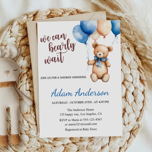 We Can Bearly Wait Teddy Bear Baby Shower  招待状