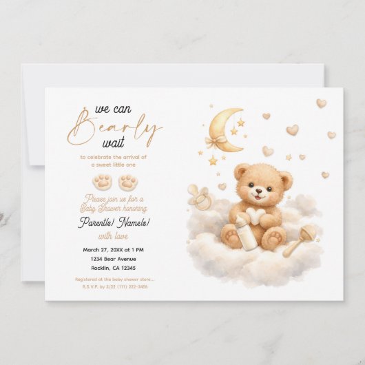 We can Bearly Wait Teddy Bear Baby Shower 招待状 (正面)