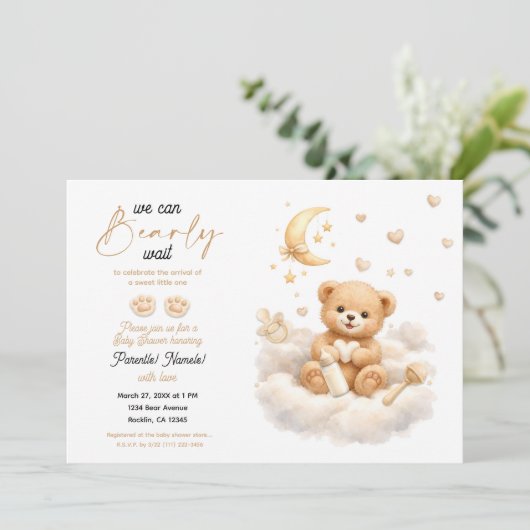 We can Bearly Wait Teddy Bear Baby Shower 招待状 (スタンド正面)