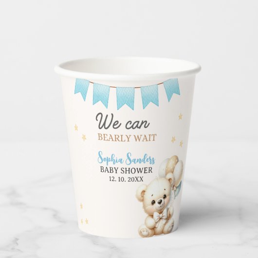 "We Can Bearly Wait! Teddy Bear Baby Shower 紙コップ (正面)