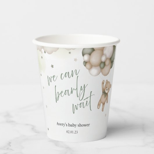 “We Can Bearly Wait” Teddy Bear Baby Shower 紙コップ (正面)