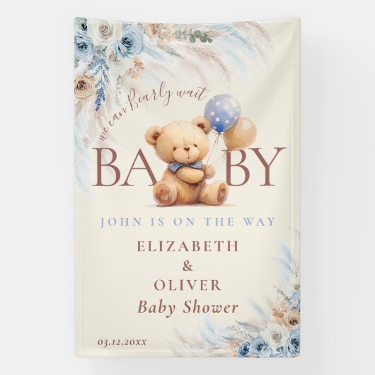We Can Bearly Wait Teddy Bear Baby Shower Backdrop 横断幕 (縦)