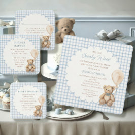 We Can Bearly Wait Teddy Bear Baby Shower Boy  招待状