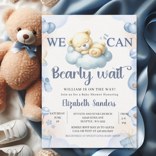 We can Bearly wait - Teddy Bear Baby Shower Boy 招待状