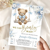 We Can Bearly Wait Teddy Bear Baby Shower Boy Blue 招待状